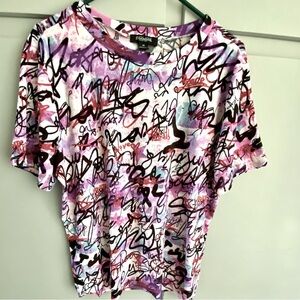 Rouge Collection Women's Multi Color Graffiti Print Tee Size 2X